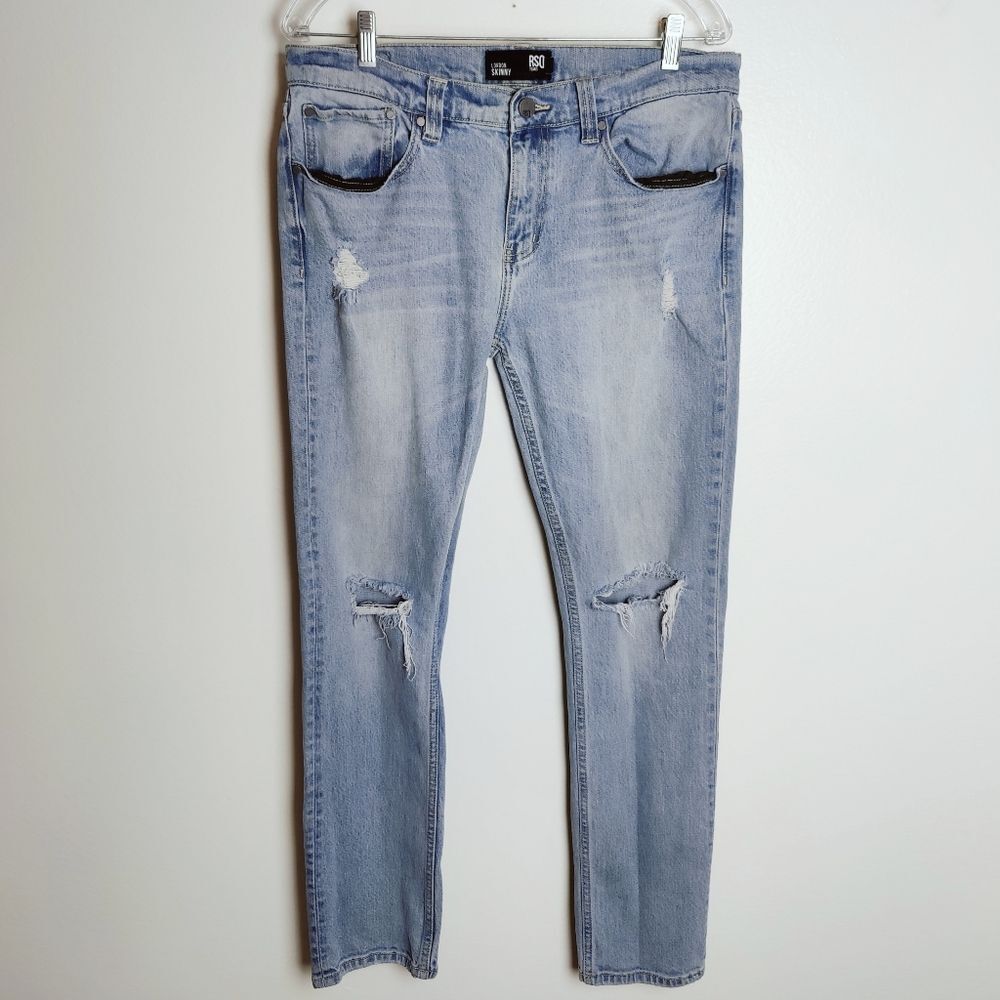 RSQ London Skinny Men's Distressed Light Wash Jeans, Sz 33 x 32